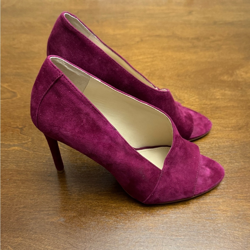 Vince Camuto Women's Wine Suede Peep-Toe Heels - Picture 3 of 6
